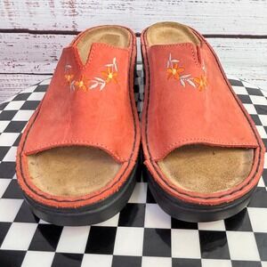 Naot Sandals 37 Orange Suede Leather Floral Embroidered Boho Slides Comfort Rust